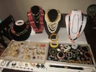 Vintage 61 pc Lot Costume Jewelry Necklaces Rings Bracelets Pins