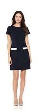 Tommy Hilfiger Classic Scuba Crepe Two Pocket Shift Dress Cap Sleeve Black Sz 6