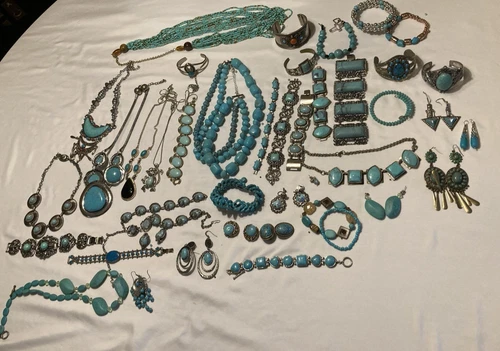 Vintage to Modern Faux Turquoise Costume Jewelry Lot Southwestern Boho Bead