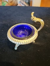 1940s Silverplate OPEN SALT CELLAR, Cobalt Blue Glass, Weidlich Bros. - WB 3938