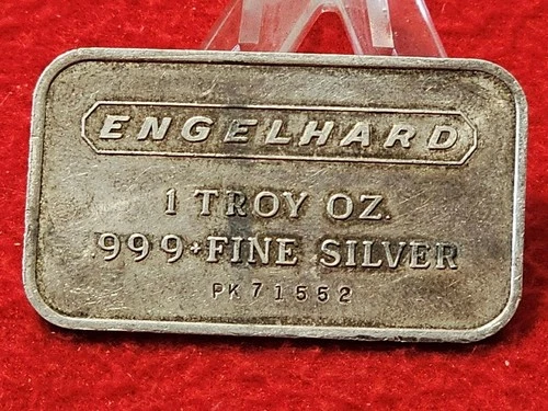 Engelhard 1 TROY OZ INGOT .999 FINE SILVER SERIAL # PK71552             #T1868
