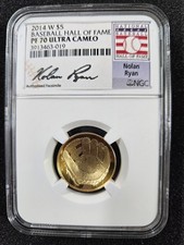 🌟 2014-W BASEBALL HALL OF FAME $5 Gold Coin Commemorative NGC PF70 Nolan Ryan