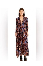 Farm Rio NATURE BEAUTY Blue Long Sleeve Maxi Dress Size XXS  NWT