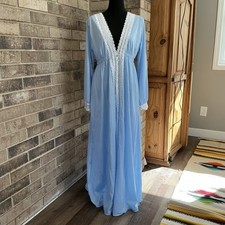 VINTAGE Erica Loren NY Blue Nylon Lace Nightgown Robe Set USA Women's Sz L 18D1