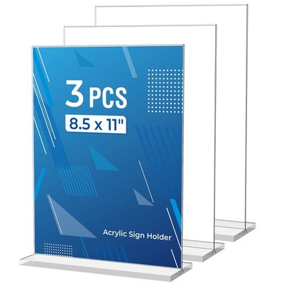 3 Pack Acrylic Sign Holder 8.5x11Inches,Clear Menu Stand, Vertical Flyer Display