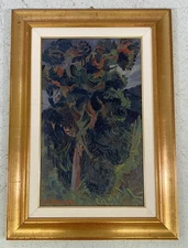 ANTIQUE OIL PAINTING CANVAS Carlo Monti LANDSCAPE HILL TREE ARONA LAKE MAJOR