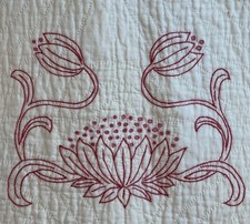 Gorgeous Handmade Antique 1927 Embroidered LOTIS FLOWER Quilt 65"x87" WOW