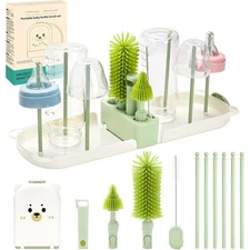 Baby Bottle Nipple Straw Brush 7in1 Cleaning Kit W/ Drying Rack BPA Free Travel