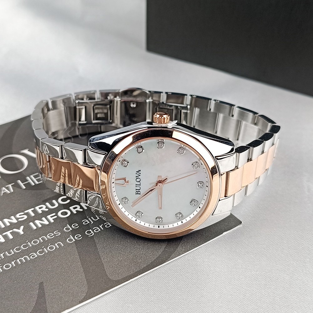 Bulova Surveyor 98P207 Diamond White Dial Rose Gold Band