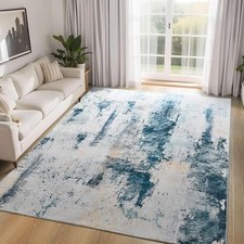  Living Room Rug 5x8 Aqua Blue Area Rug Machine Washable Boho Rug Non Slip 