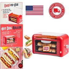 Stainless Steel Hot Dog Roller 8 Count Bun Toaster Oven Adjustable Timer Red