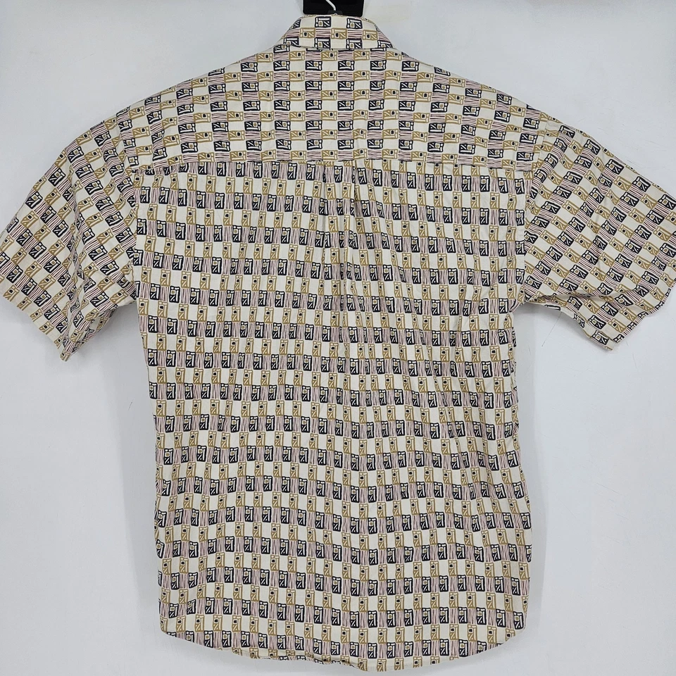 Camisa Supreme Para Hombre Mediana Tostada Negra Estampado Abstracto Abotonada Manga Corta Algodón Foto 4 de 4