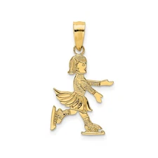 14k Yellow Gold Figure Skater Pendant Charm for Women Girls Sports Jewelry