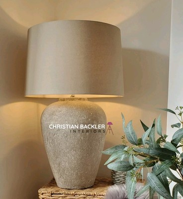 Extra Large Table Lamp with Beige Shade Rustic Stone Effect Base Athena 82  cm UK