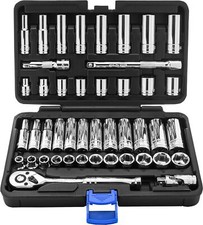 45pc 38 Drive Socket Set 72-tooth Ratchet Metric Sae Mechanic Tool Case Cr-v