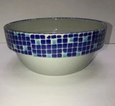 Grestel Stoneware Rd. Serving Bowl 8 1/2" Cobalt Blue White Tile Design Portugal