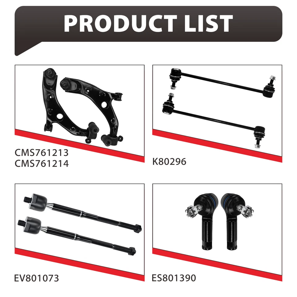 Front Control Arm Ball Joint Tie Rod End Link Kit (8Pc) For 2013-2016 Mazda CX-5 - Image 3 of 4