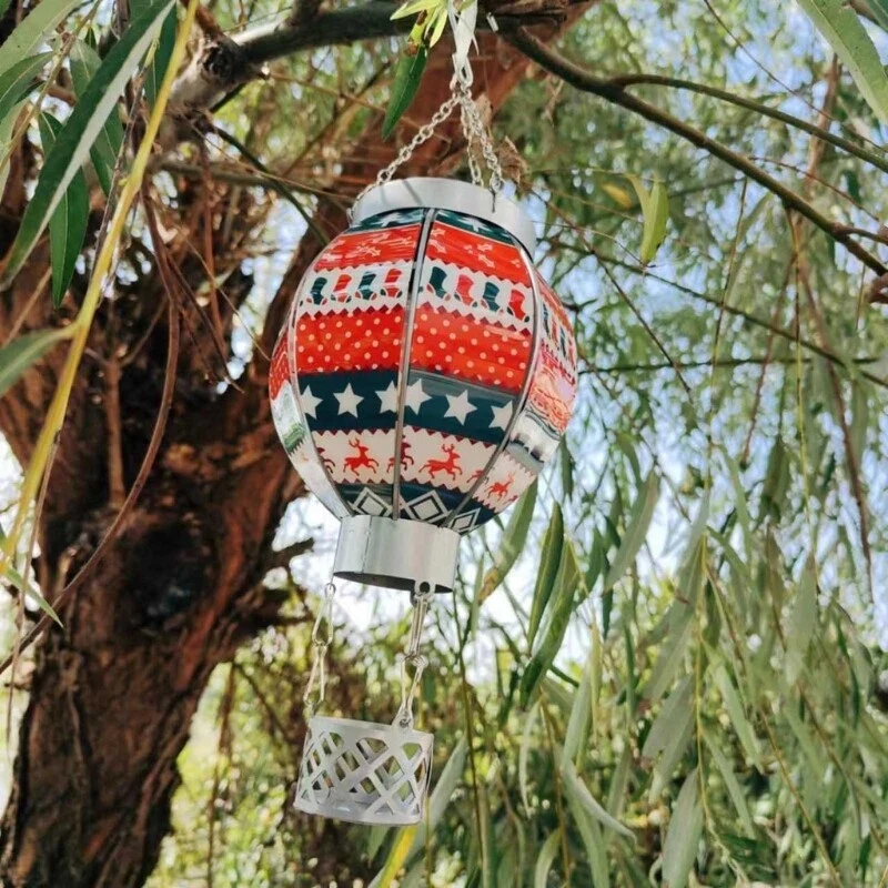 Hot Air Balloon Solar Lanterns Solar Powered Light Colourful Metal