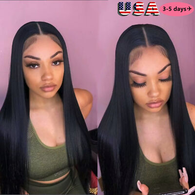 Long 26 inch Black Hair Lace Front Synthetic Wigs Straight  display picture 1