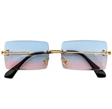 High Quality Blue Pink Gradient Lens Rectangle Rimless Sunglasses Joe Burrow