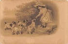 Old postcard animals depicting a little girl and her puppies (back not divided)