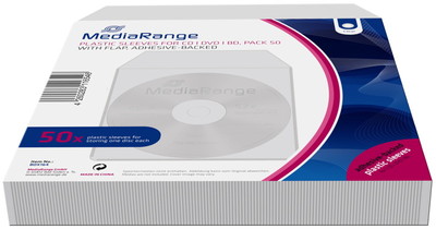 50 Mediarange Plastiktaschen 2 Klebestreifen für je 1 BD / CD / DVD transparent