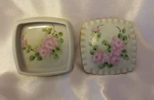 Art Pottery Ceramic Hand Painted Trinket Dish Box Pink Roses Signed Ellen Noble