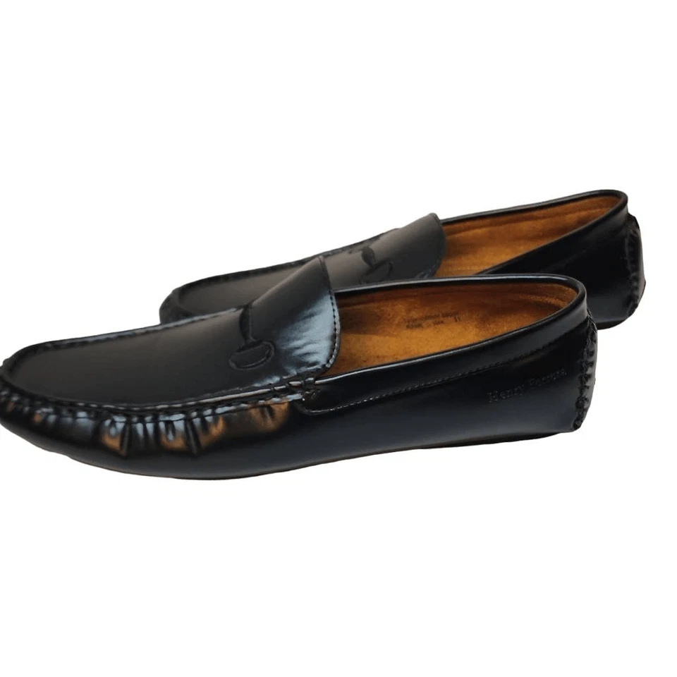 Henry Ferrera 黑色乐福鞋男式 11 码人造皮革鞋面 EC 侧面拼字 — 第 4/4 张图片