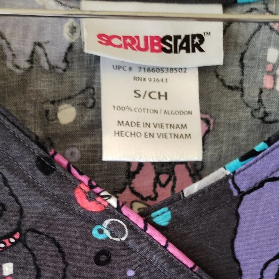 ScrubStar Dark Gray Multi-Color Cute Dogs Short Sleeve Scrub Top - Image 4 of 4