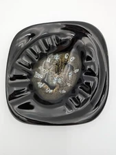 Vintage Black Ceramic Ashtray 6 1/2" Made in USA