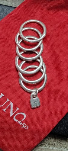 New UNO de 50 PRISIONER Silver Plated 6 Stack Rings & Logo Lock Size LARGE 8