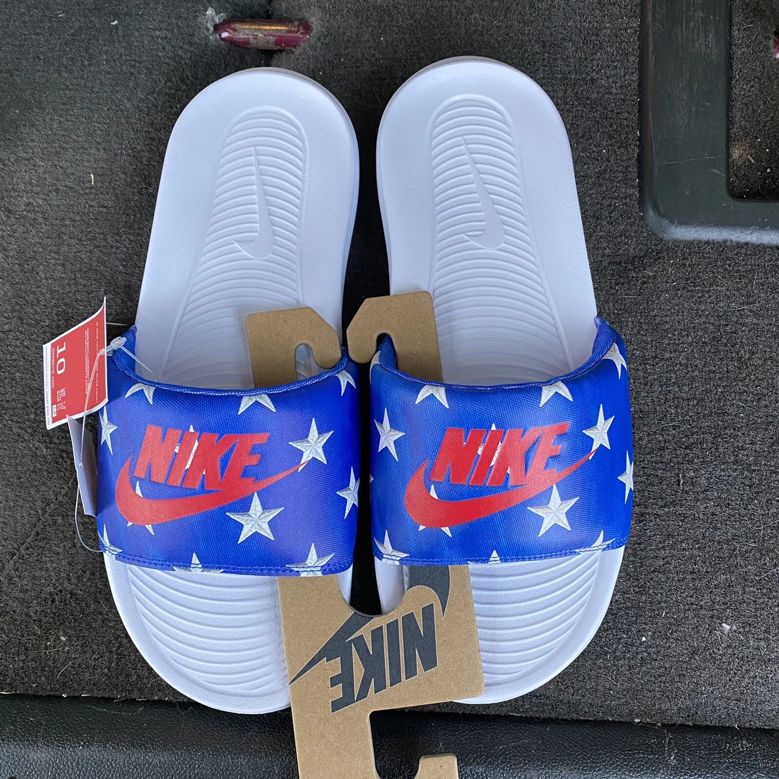 Sandali patriottici Nike Victori One donna taglia 10USA rosso bianco blu slide NUOVI!