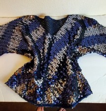 Vintage 1980s Womens Blue Sequin Top Size M