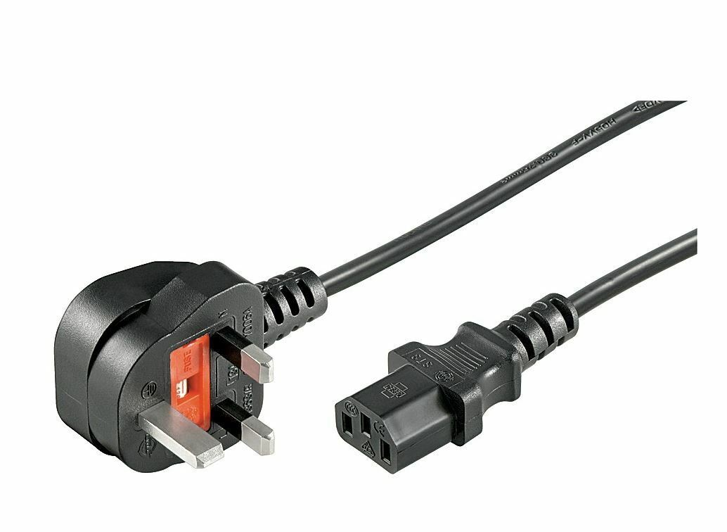 Power Extension Cable 1.8m UK 3 Pin Plug with 5A Fuse IEC C13 Black GOOBAY