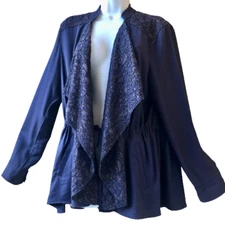 Logo By Lori Goldstein Jacket Waterfall Drawstring Cinch Lace Womens 14