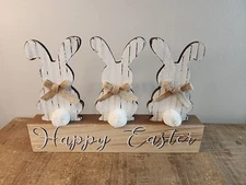 Wooden Happy Easter Bunny Decorative Tabletop Sign Neutral Easter Home Decor