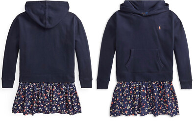 Polo Ralph Lauren Girls' Fleece Hoodie Dress, Boston Commons Navy, Size 6.