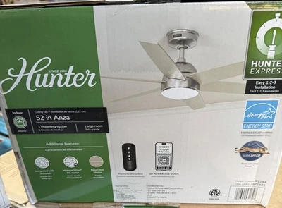 New Hunter Anza 52” 6 Blade Ceiling Fan 53284 LED Light w/ Remote Brush Nickle