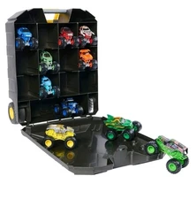 Monster Jam Pit Party &Go 1:64 diecast 10 trucks carrying case extendable handle