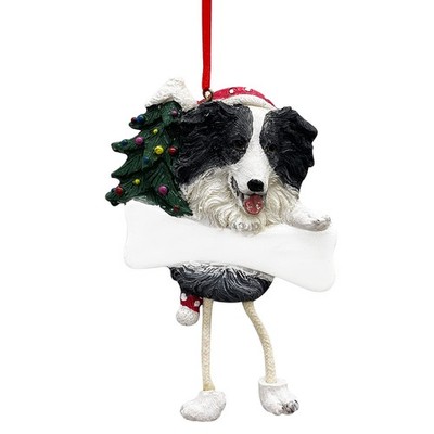 Border Collie Ornament with Unique ''Dangling Legs'' Hand Painted and Easily Pe...
