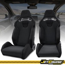 Universal Reclinable 2x Racing Seats Dual Slider Suede Knitted Fabric Black