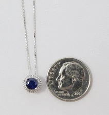 14 kt White Gold 4.4 mm Sapphire Halo Diamond Pendant Necklace 19.5" B9204