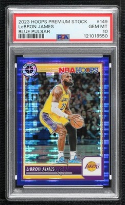 2023-24 NBA Hoops Premium Stock Blue Pulsar Prizm 56/75 LeBron James PSA 10 0u3v