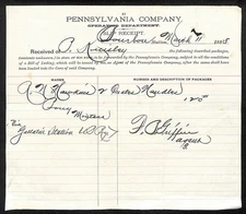 "Pennsylvania Company" RR 1885 Operating Dept. Slip Receipt Pony, MT