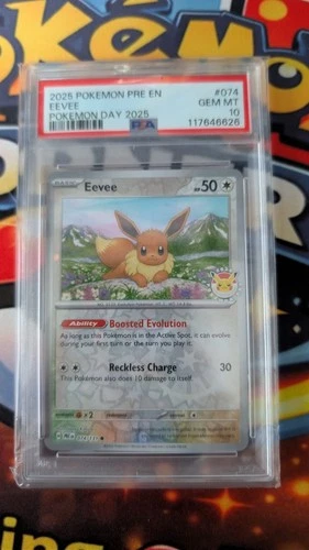 2025 POKEMON PRE EN-PRISMATIC EVOLUTIONS POKEMON DAY 2025 #074 EEVEE PSA 10