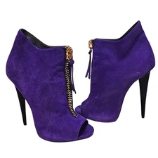 Giuseppe Zanotti Booties Stiletto Heel Peep Toe Purple Suede Nubuck Womens 7.5