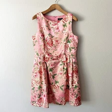 Tahari ASL Metallic Jacquard Pink & Gold Fit & Flare Dress women’s size 16 NEW