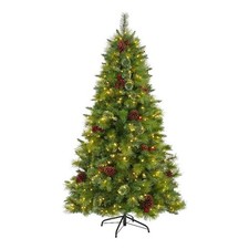 Nearly Natural 6ft Montana Mixed Pine Christmas Tree w/Berries 350 Clear LED