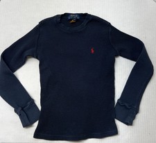 Polo Ralph Lauren Boys S 8 Waffle-Knit Cotton Long-Sleeve T-Shirt Navy Blue EUC