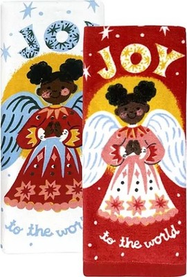 2 Similar Cotton Kitchen Terry Towels(16.5''x26'')CHRISTMAS ANGEL,JOY TO WORLD,SNS